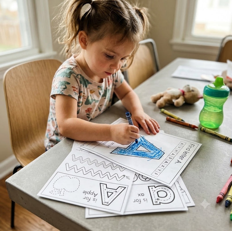 Child completing LetterLeap worksheets